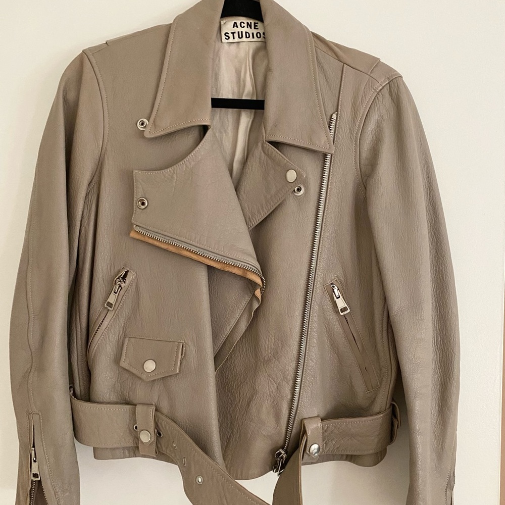 Acne Studios Beige Leather Biker Jacket Size 36